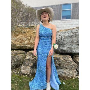 Beautiful soft blue sequin one shoulder prom dress size 2